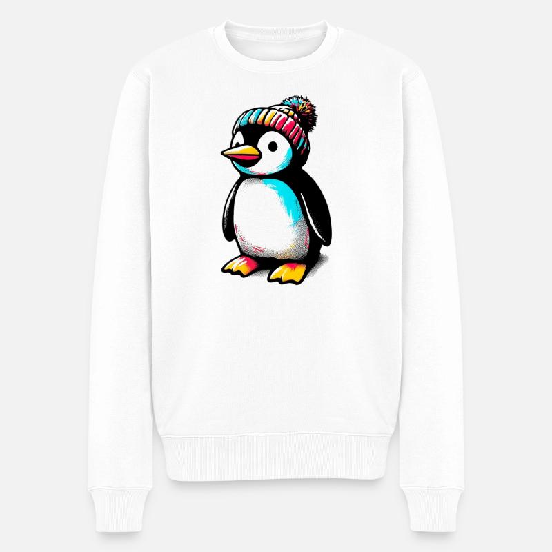 Pinguin mit winterlicher Wollmütze - Männer Premium Bio Pullover - Weiß