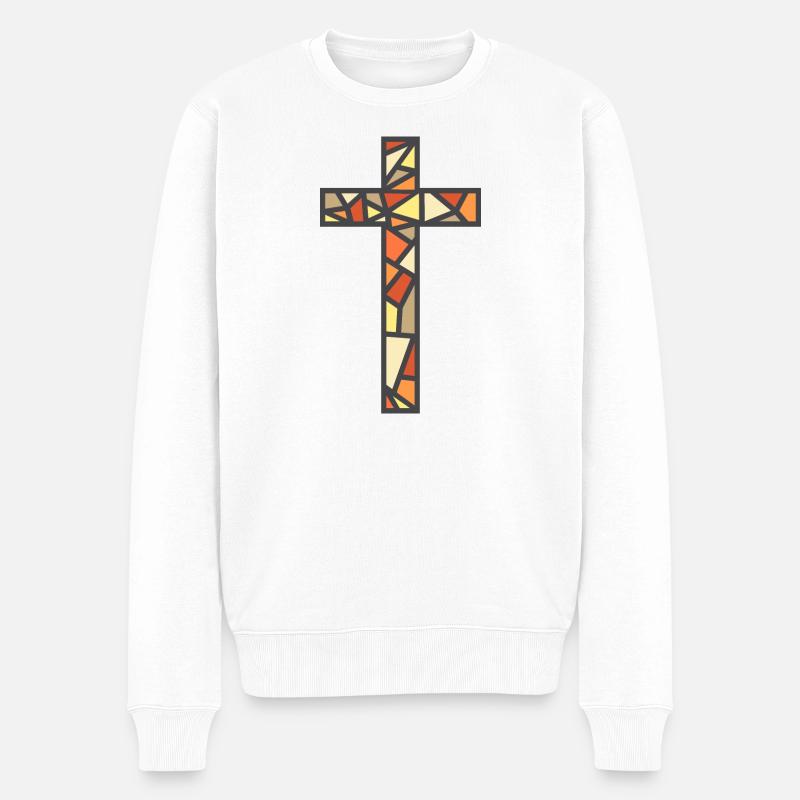 Buntglas-Kreuz - Männer Premium Bio Pullover - Weiß