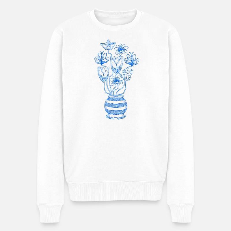 Linien-Blumenstrauß mit Stern - Männer Premium Bio Pullover - Weiß