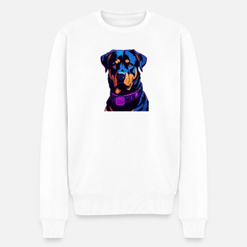 Neon Rottweiler Digital Art - Männer Premium Bio Pullover - Weiß
