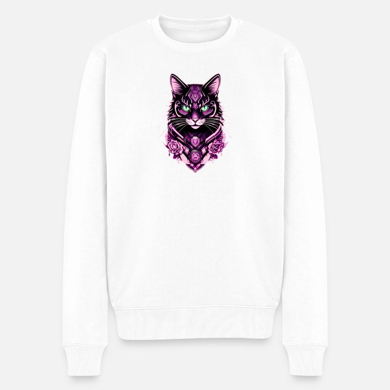 Impression futuriste de portrait de chat - Pull Premium bio Homme - blanc