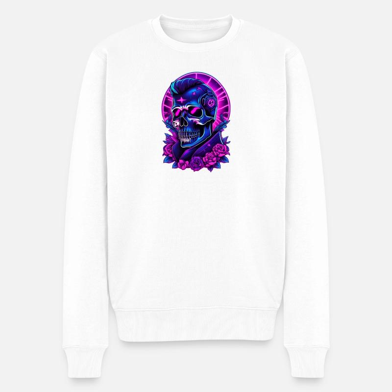Neon Gothic Skull mit Kopfhörern - Männer Premium Bio Pullover - Weiß