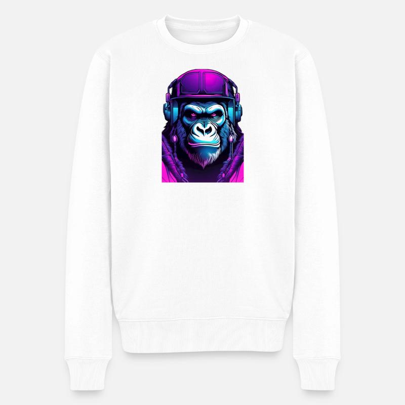 Gorilla DJ Neon - Männer Premium Bio Pullover - Weiß