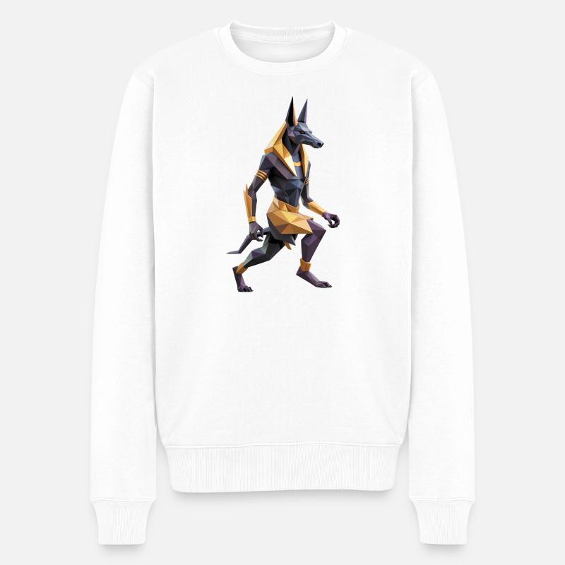 Anubis - Cooles Low Poly Logo - Männer Premium Bio Pullover - Weiß