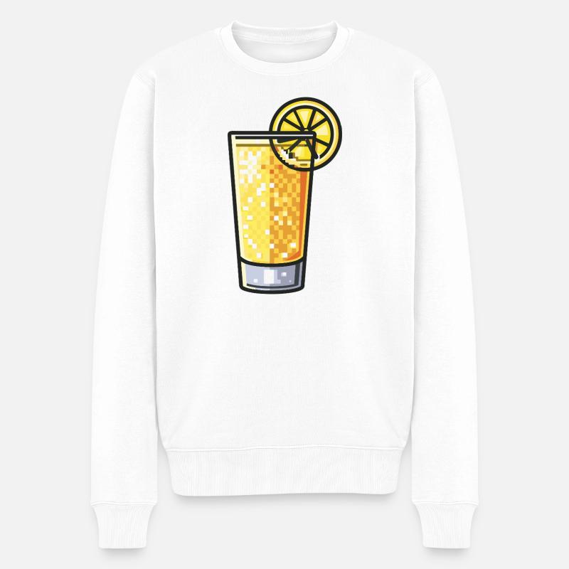 Pixel Zitronen-Drink Glas - Männer Premium Bio Pullover - Weiß