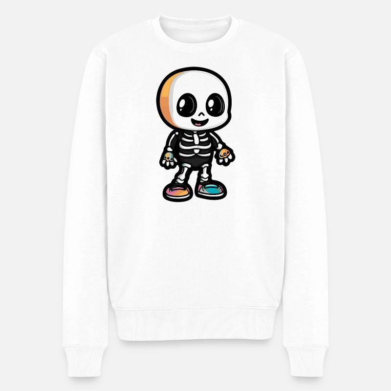 Skelett Niedlich Halloween Comic - Männer Premium Bio Pullover - Weiß