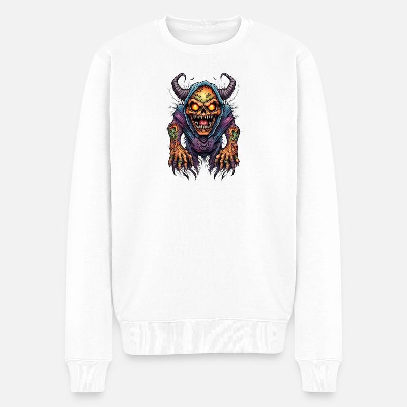Verderbter Dämon mit Flammenaugen - Männer Premium Bio Pullover - Weiß