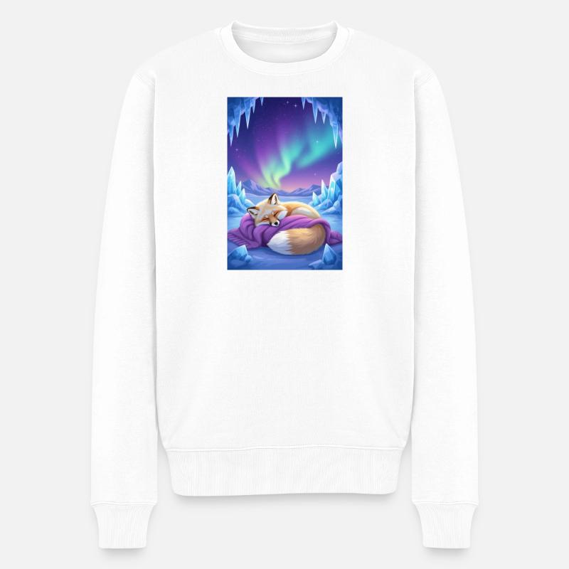 Nordlicht Fuchs im Eisreich - Männer Premium Bio Pullover - Weiß