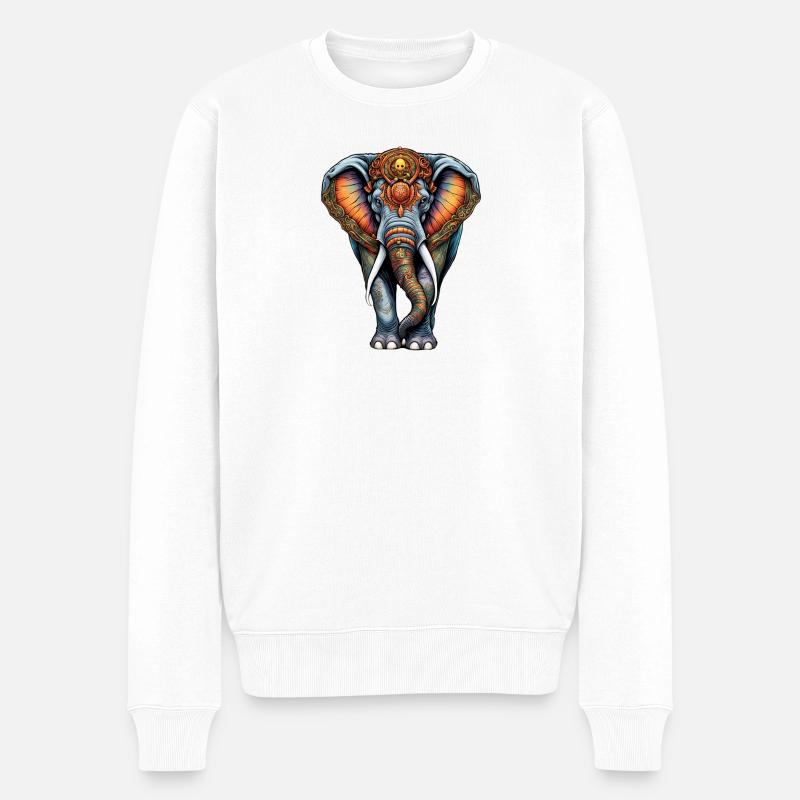 Ornament Elephant Motiv - Männer Premium Bio Pullover - Weiß