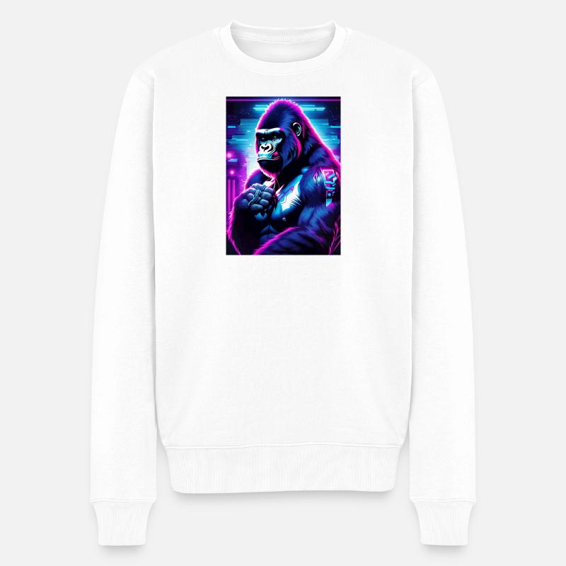 Neon Gorilla im CyberpunkStil - Männer Premium Bio Pullover - Weiß