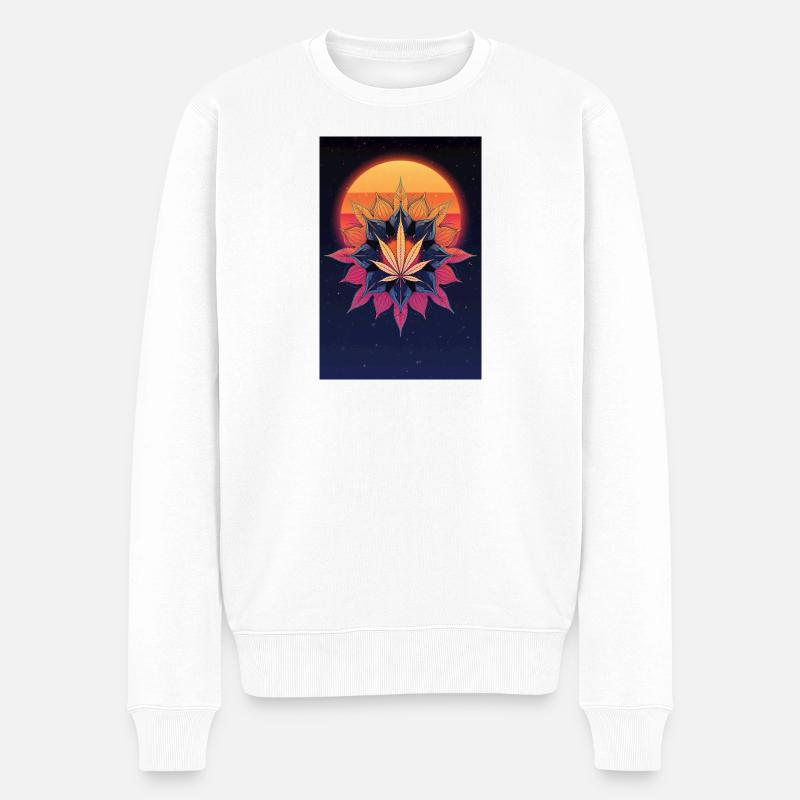 Feuille de cannabis Sun Mandala - Pull Premium bio Homme - blanc