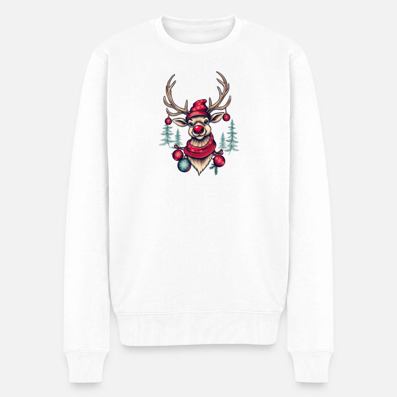 Rentier mit Weihnachtsglanz - Männer Premium Bio Pullover - Weiß