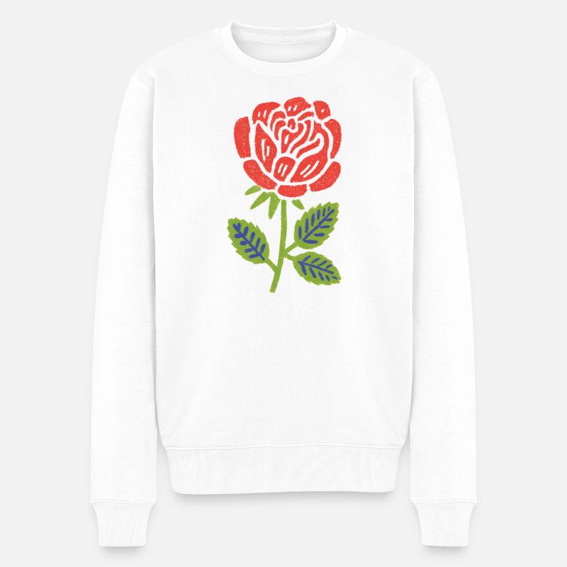 Rote Rose Grafik mit Blättern - Männer Premium Bio Pullover - Weiß