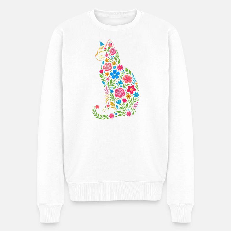 Katze Blumen - Männer Premium Bio Pullover - Weiß