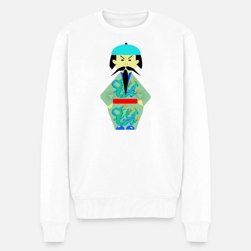 Ahnenkrieger mit grünem Drachen - Männer Premium Bio Pullover - Weiß