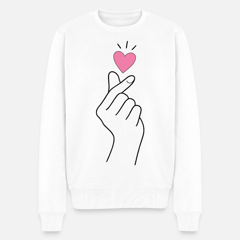 K-Pop Finger Heart - Männer Premium Bio Pullover - Weiß