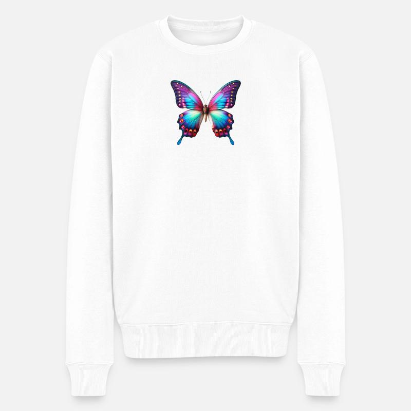 Neon Schmetterling Farbexplosion Flügelkunst - Männer Premium Bio Pullover - Weiß