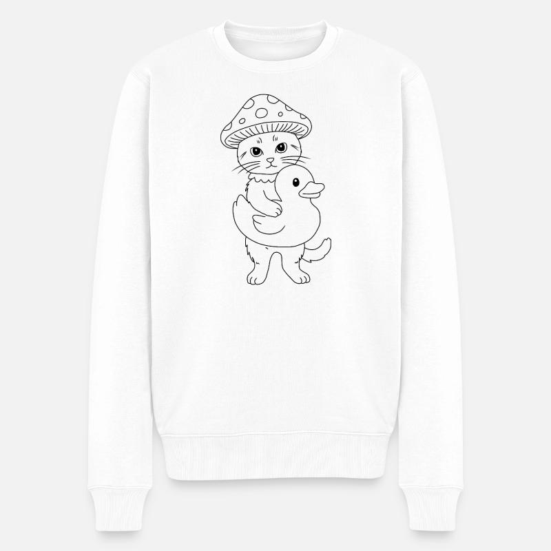 chat champignon avec canard - Pull Premium bio Homme - blanc