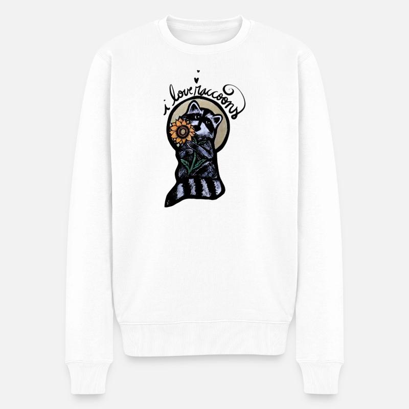 Waschbär-Sonnenblumen-Halo - Männer Premium Bio Pullover - Weiß