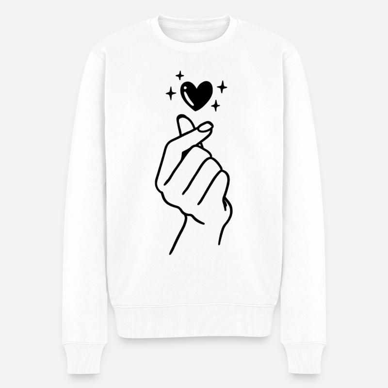 K-Pop Saranghae Love Hand Heart - Pull Premium bio Homme - blanc