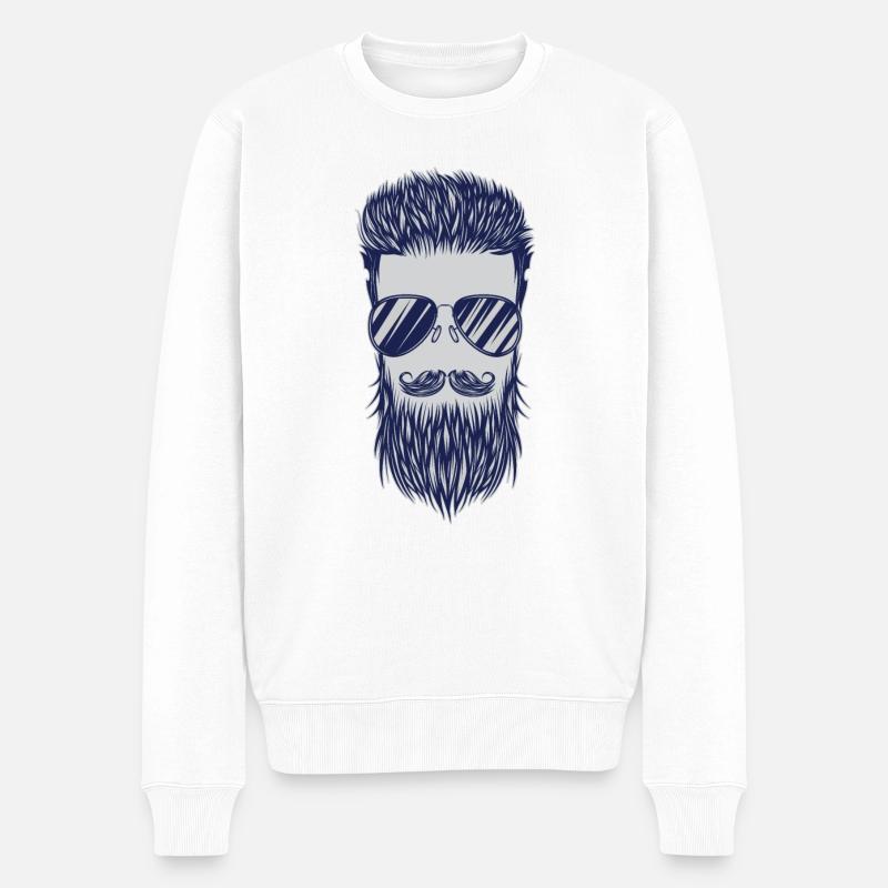 Mann Frisur Bart - Männer Premium Bio Pullover - Weiß