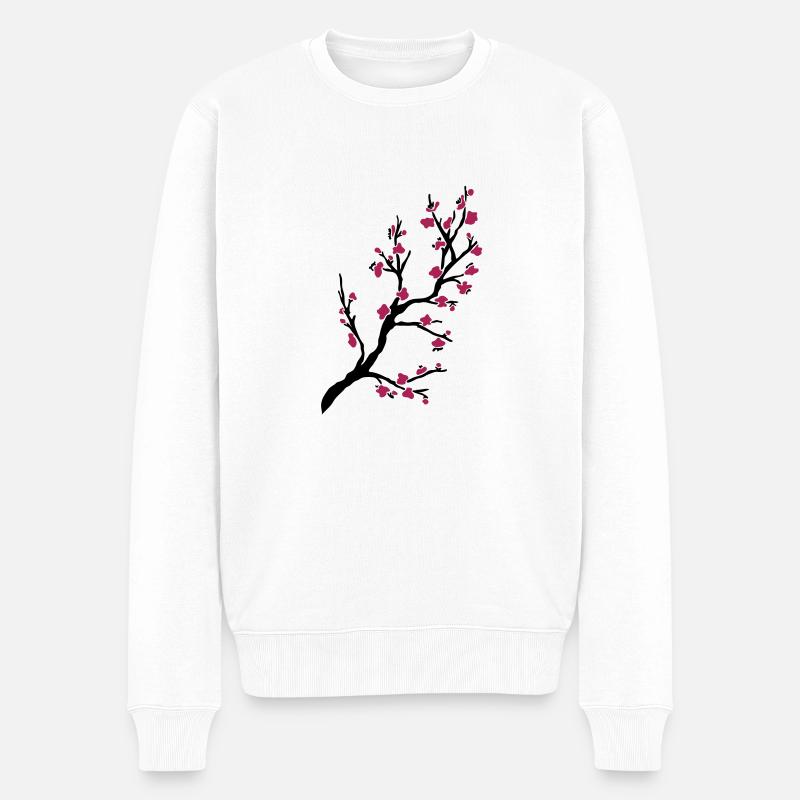 Kirschzweig - Männer Premium Bio Pullover - Weiß