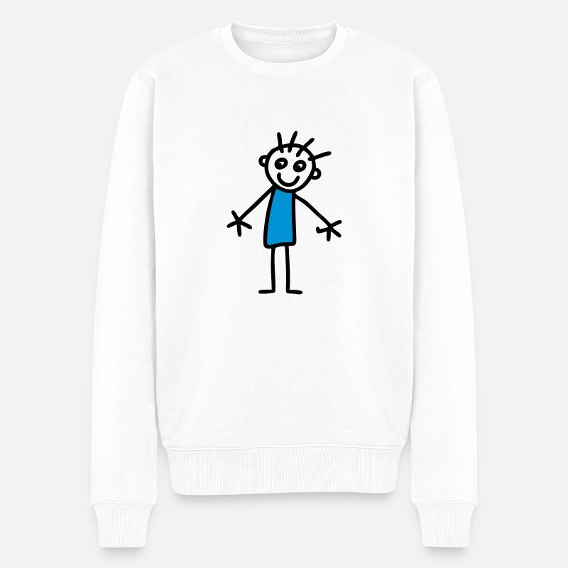 Strichmännchen Kinderzeichnung - V2 - Männer Premium Bio Pullover - Weiß