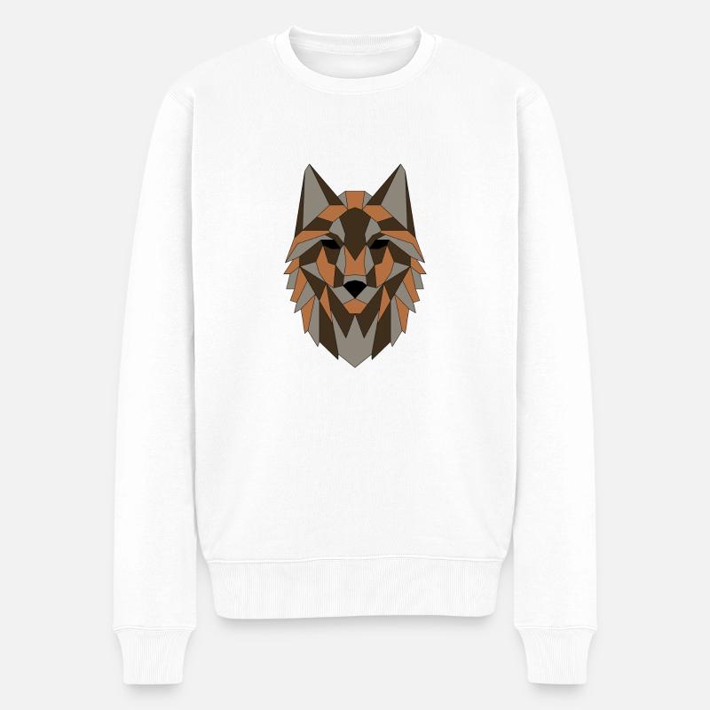 Geometrischer Wolf - farbig - Männer Premium Bio Pullover - Weiß