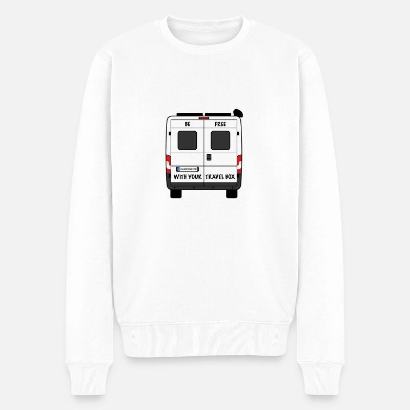 BE FREE CAMPER - WOHNMOBIL CARAVAN - Männer Premium Bio Pullover - Weiß