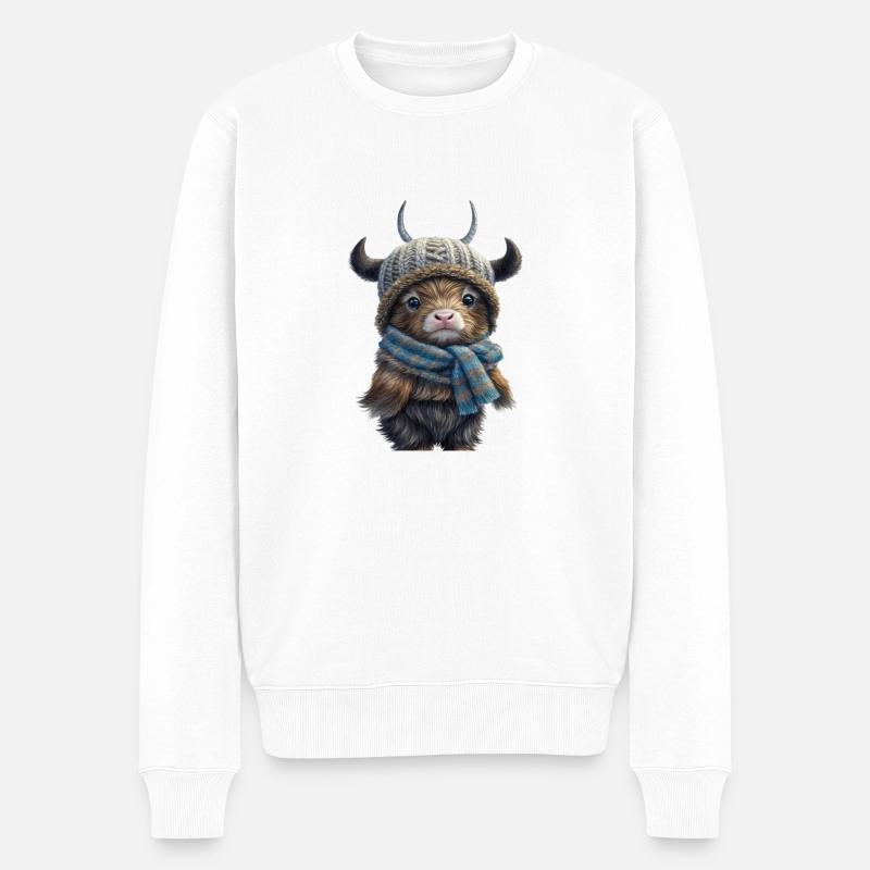 Niedlicher schottischer Highlander - Männer Premium Bio Pullover - Weiß