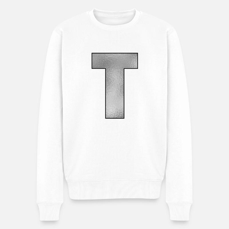 Buchstabe T Silber - Männer Premium Bio Pullover - Weiß