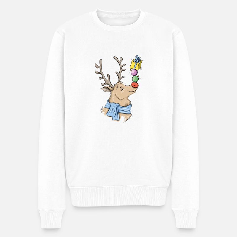 Rentier - Männer Premium Bio Pullover - Weiß