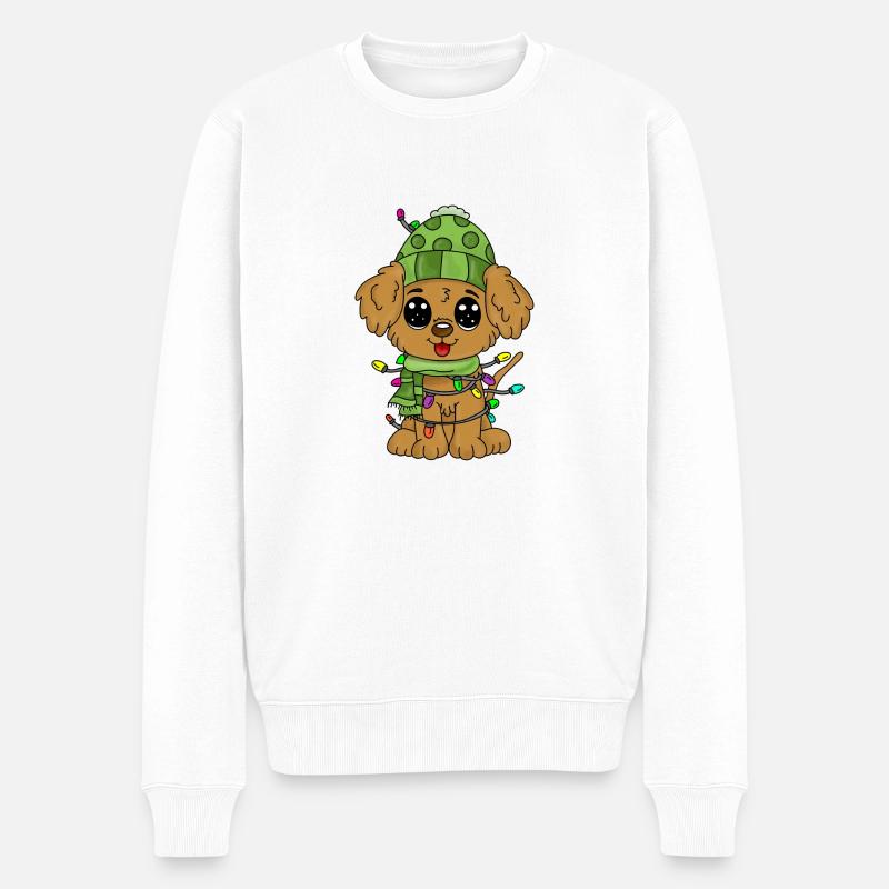 Hund mit Weihnachtsschmuck - Männer Premium Bio Pullover - Weiß