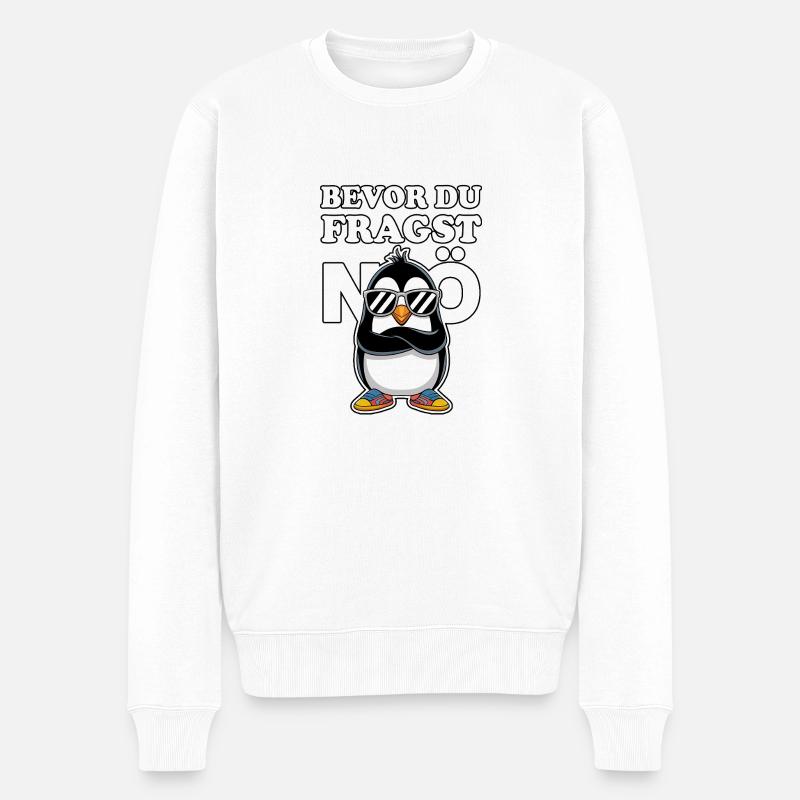 Bevor du fragst – Nö! Pinguin mit Haltung - Männer Premium Bio Pullover - Weiß