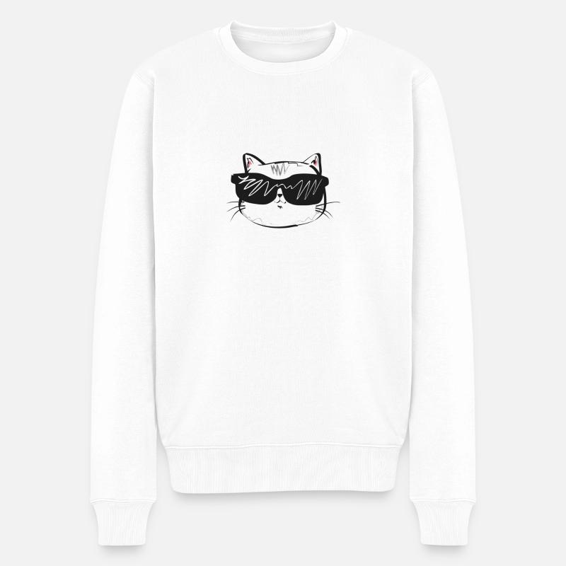 Weiße Katze mit Sonnenbrille - Männer Premium Bio Pullover - Weiß