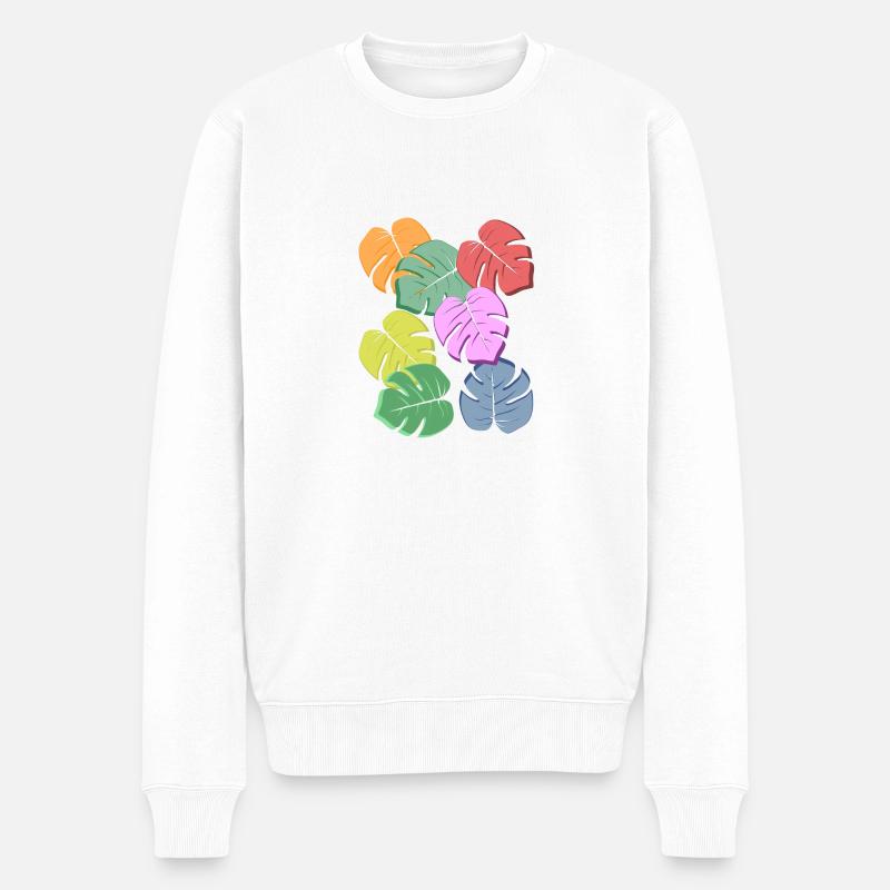 Monstera Plante Tropicale - Pull Premium bio Homme - blanc