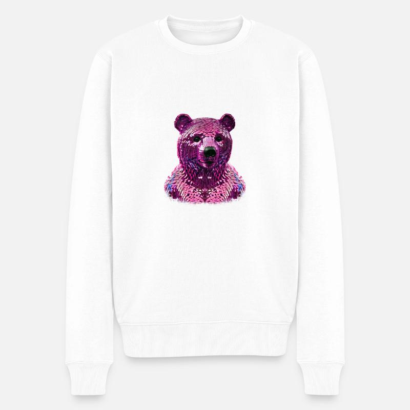 bär,pailletten,pinker bär,glänzend - Männer Premium Bio Pullover - Weiß