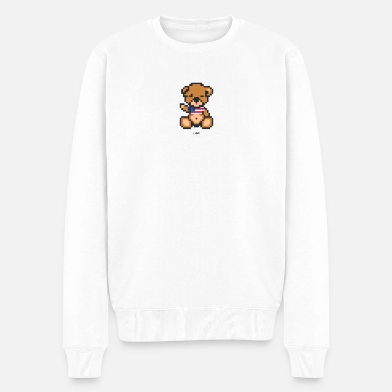 Pixel MiniBear USA - Pull Premium bio Homme - blanc