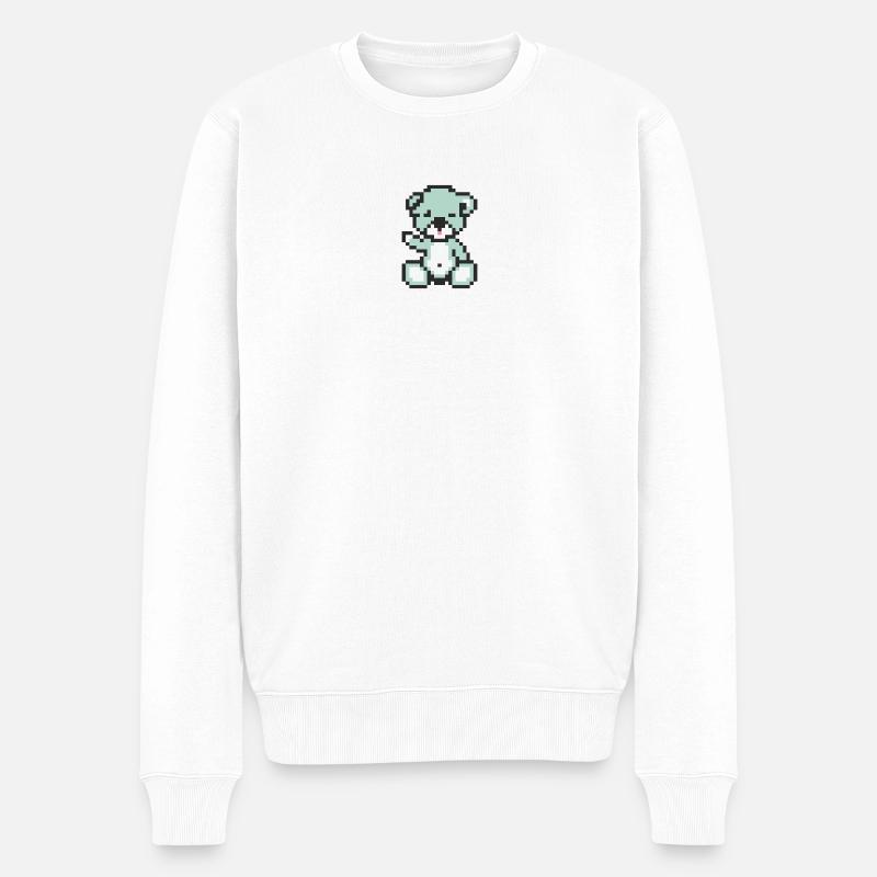 Pixel MiniBear Pastel Cyan - Pull Premium bio Homme - blanc