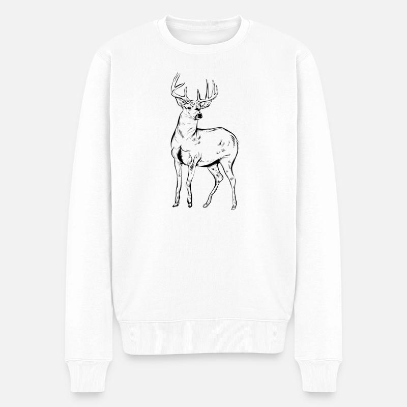 Hirsch - Männer Premium Bio Pullover - Weiß