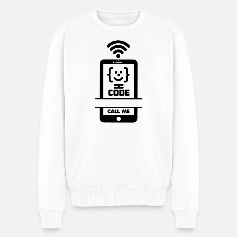 Call me phone coder gezchtje - Männer Premium Bio Pullover - Weiß