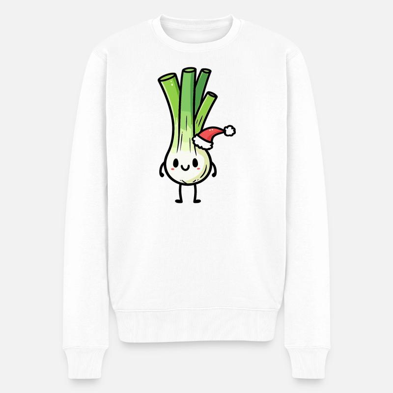 Kawaii Lauch mit Weihnachtsmütze - Männer Premium Bio Pullover - Weiß