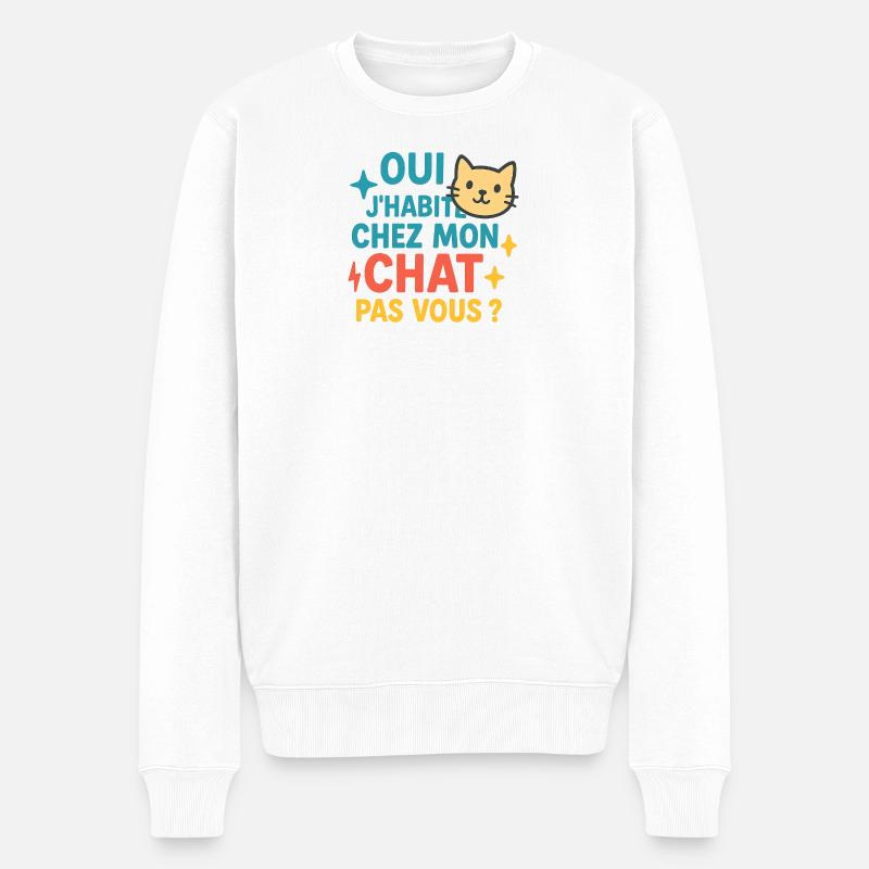 Humorvolles Zitat Katzenhaus - Männer Premium Bio Pullover - Weiß