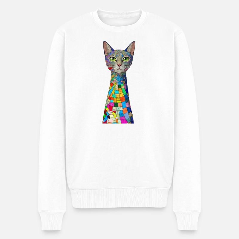 Buntes Mosaikkatzen - art deco stil  - Männer Premium Bio Pullover - Weiß