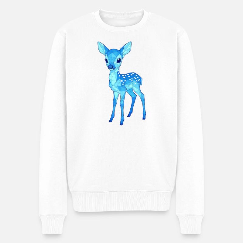 Blauer Low-Poly Hirsch - Männer Premium Bio Pullover - Weiß