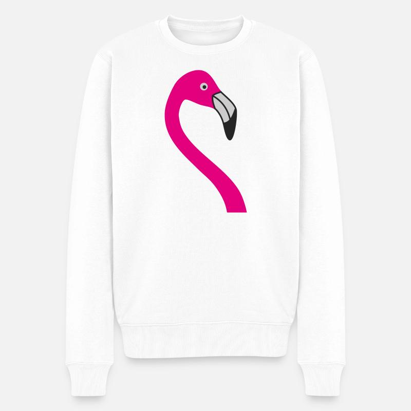 Flamingo Neon Pink Silhouette - Männer Premium Bio Pullover - Weiß