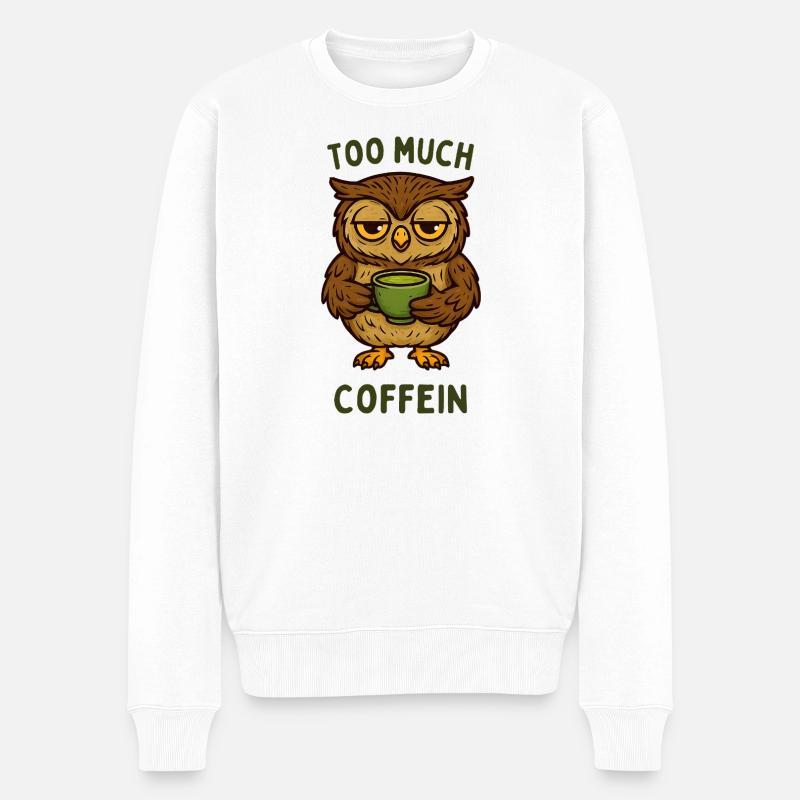 Nickernde Eule mit Kaffeebecher - Männer Premium Bio Pullover - Weiß