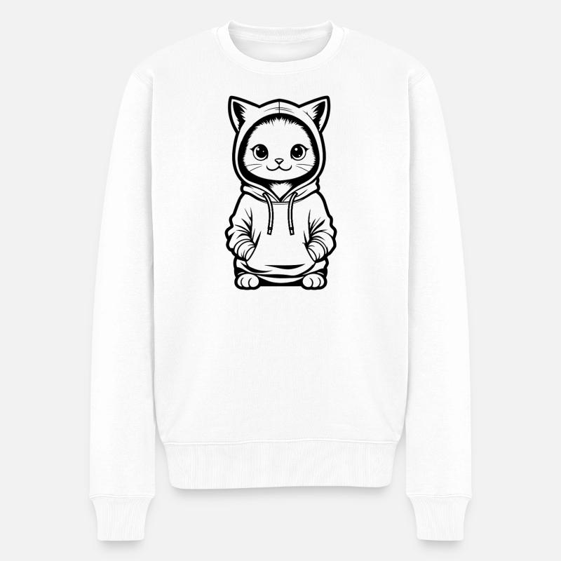 Chaton en sweat à capuche - Pull Premium bio Homme - blanc