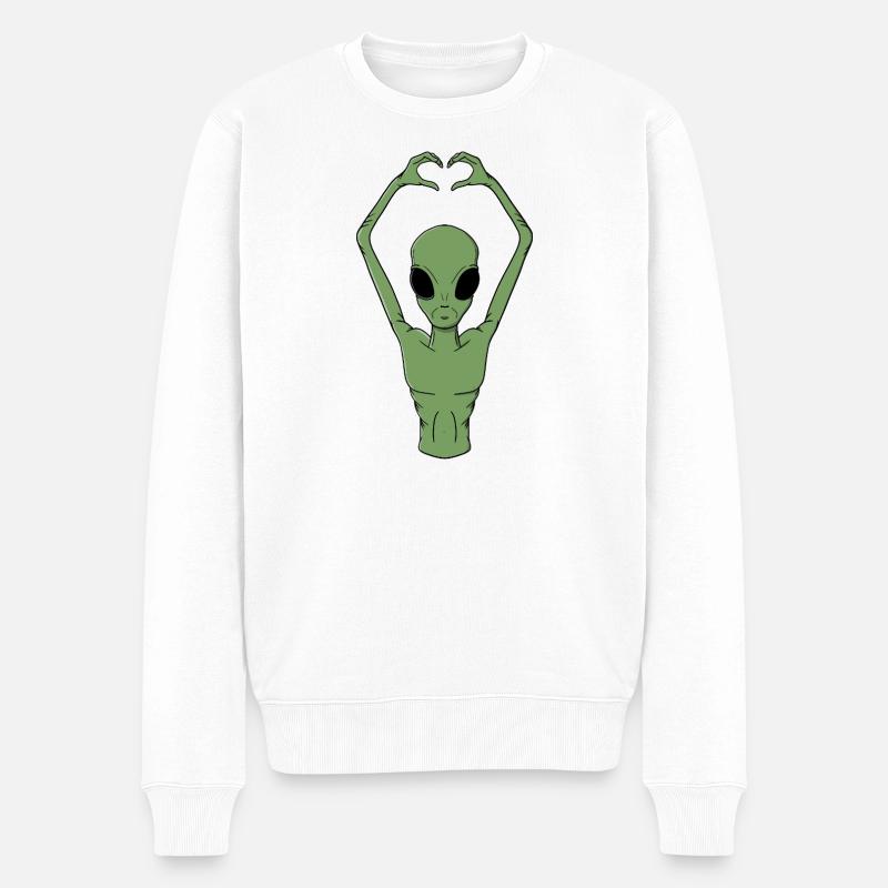 Alien-Herz-Pose - Männer Premium Bio Pullover - Weiß