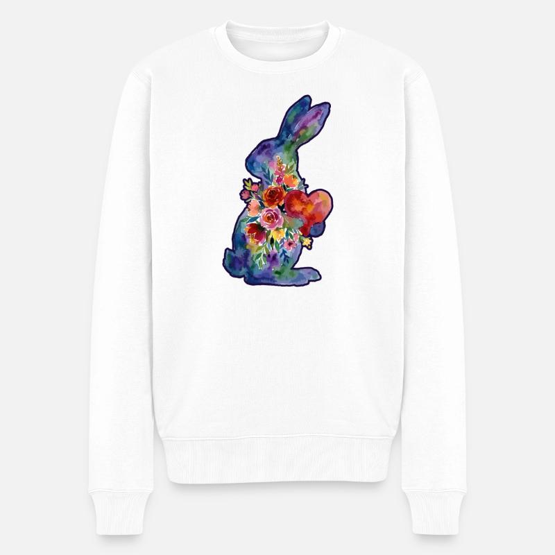 Hase Herz Wasserfarben - Männer Premium Bio Pullover - Weiß